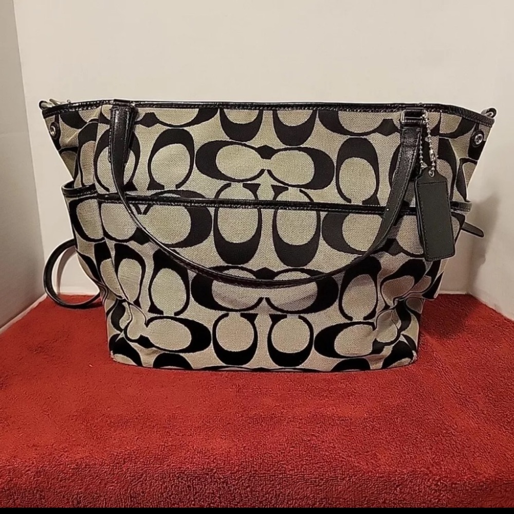 Coach Diaper Large Tote Bag Signature C Black Gray